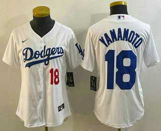 Womens Los Angeles Dodgers #18 Yoshinobu Yamamoto Number White Stitched Cool Base Nike Jersey